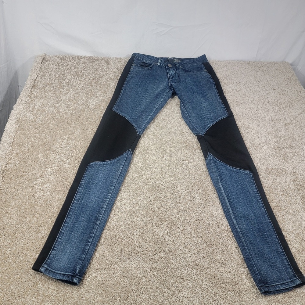 Derhy Moto Jeggings Denim Blue Black Accent Panels‎ Size 5/6